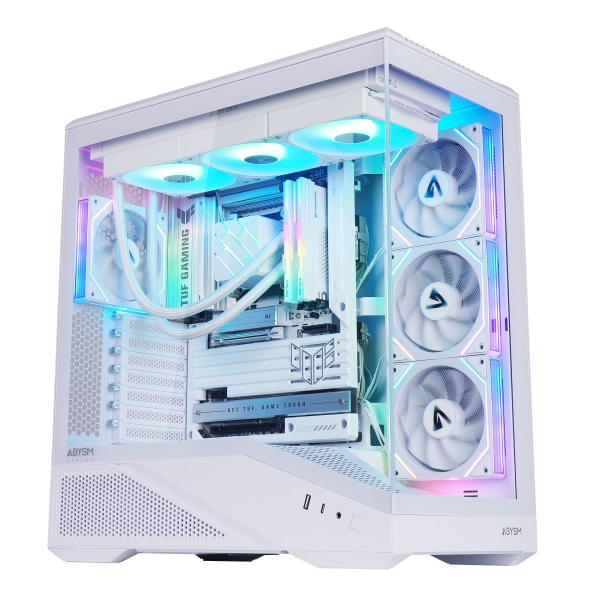 Abysm arian frame a400 white caja torre atx, itx, micro atx - lateral y frontal cristal templado - 3.5” y 2.5” - usb-a, usb-c y audio - 4 ventilador argb instalados - soporta refrigeracion liquida
