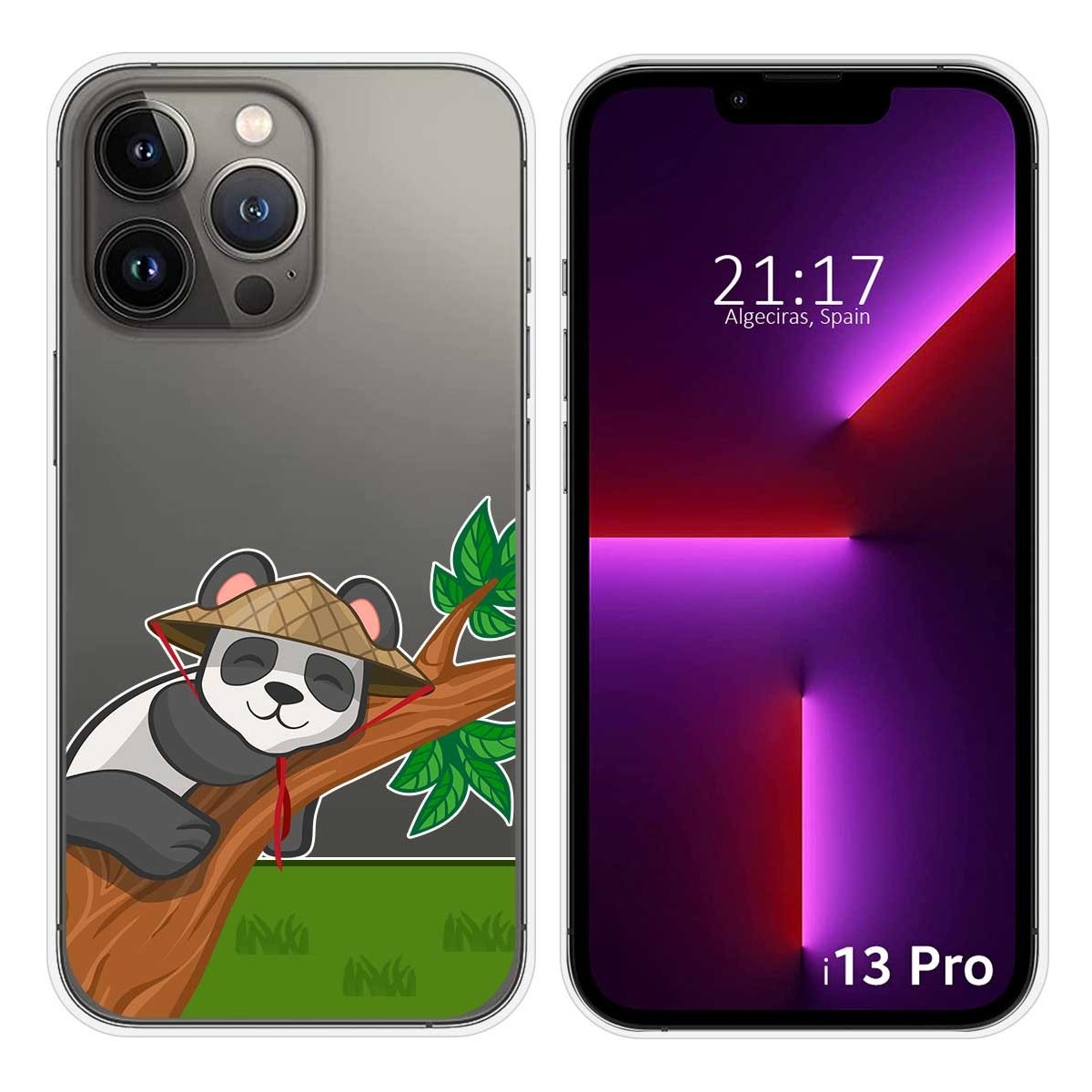 Funda Silicona Transparente compatible con iPhone 13 Pro (6.1) diseño Panda Dibujos