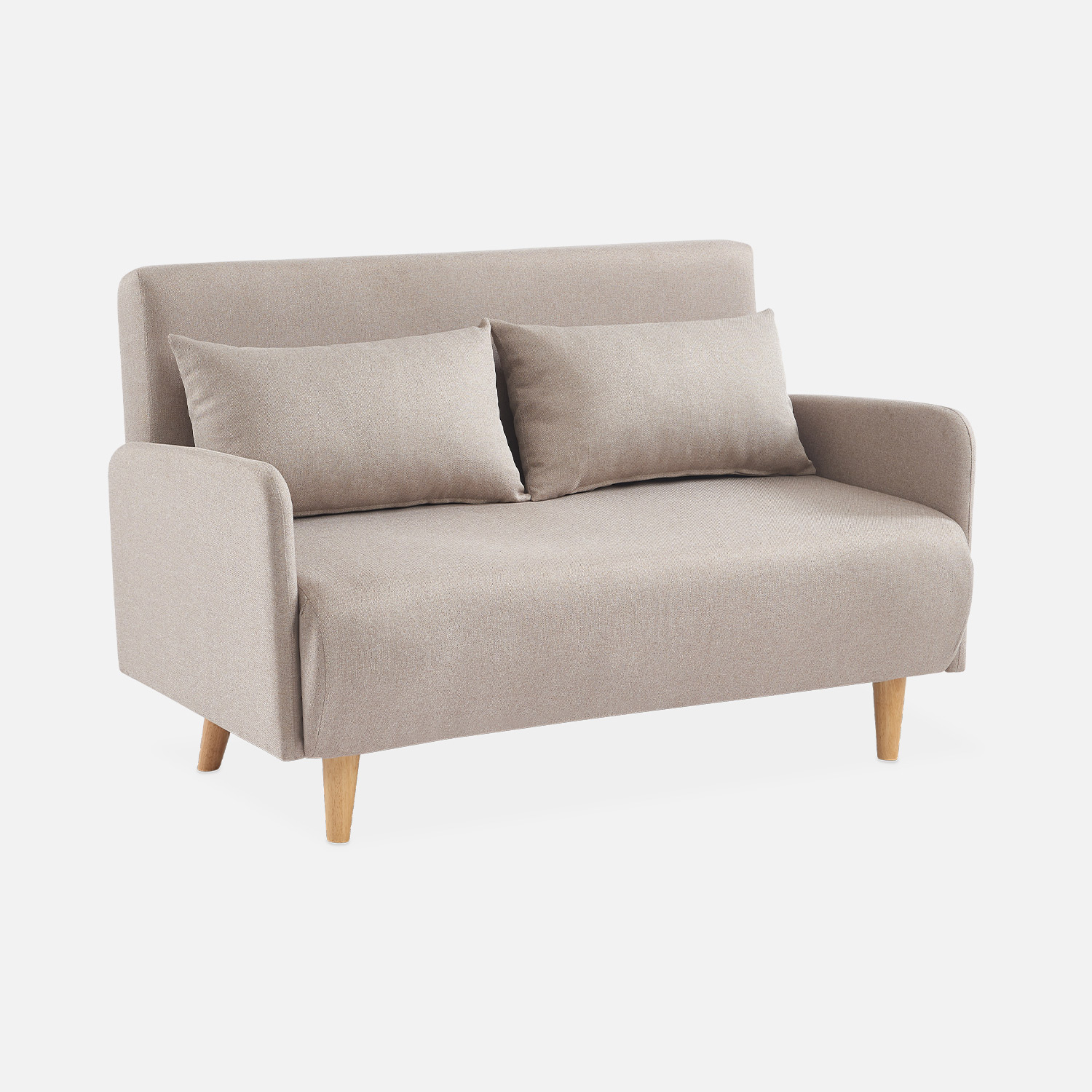 sweeek - Sofá cama con patas de madera de 2 plazas Beige - 131x75x81 cm