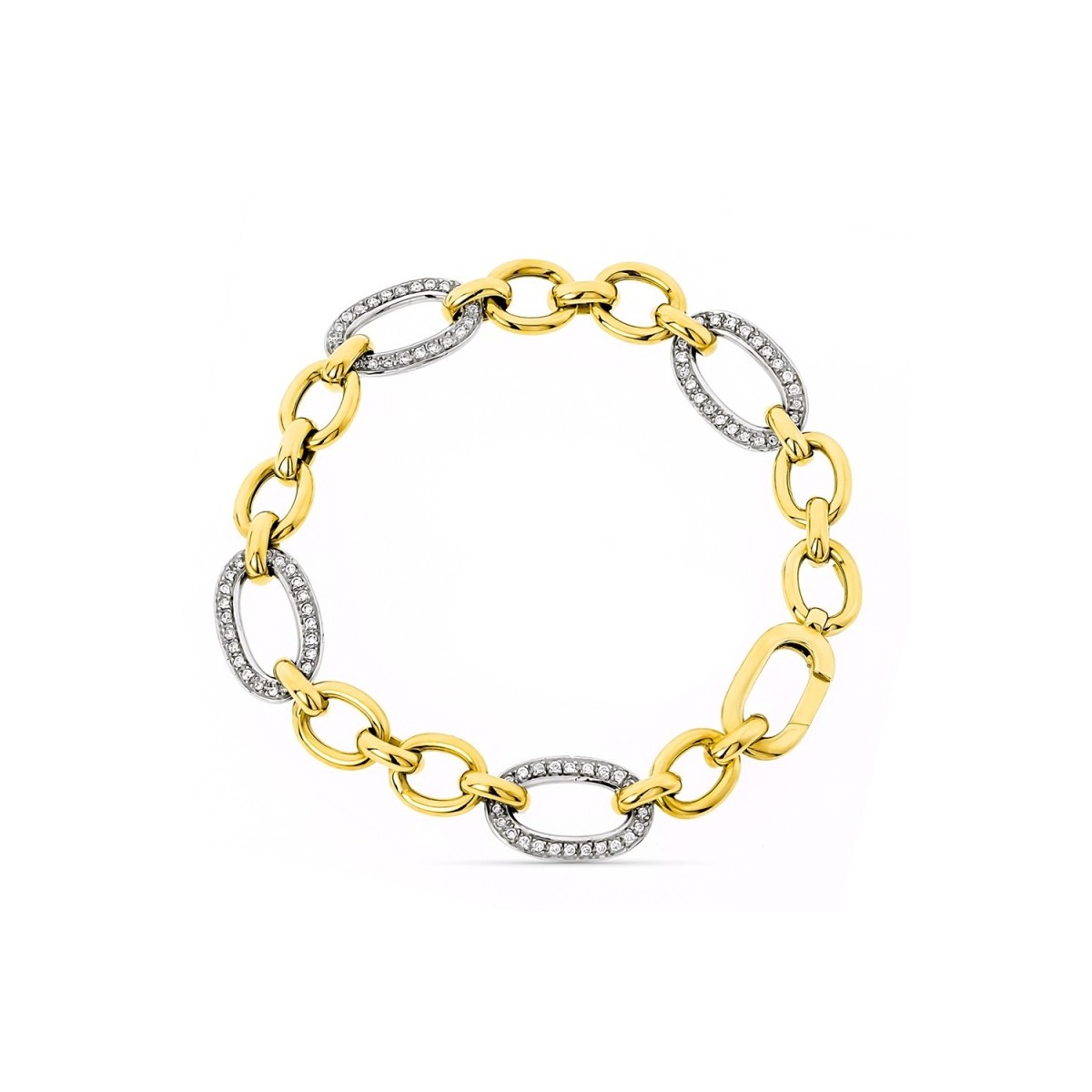 Pulsera oro bicolor 18k mujer 20 cm. forzada combinada circonitas