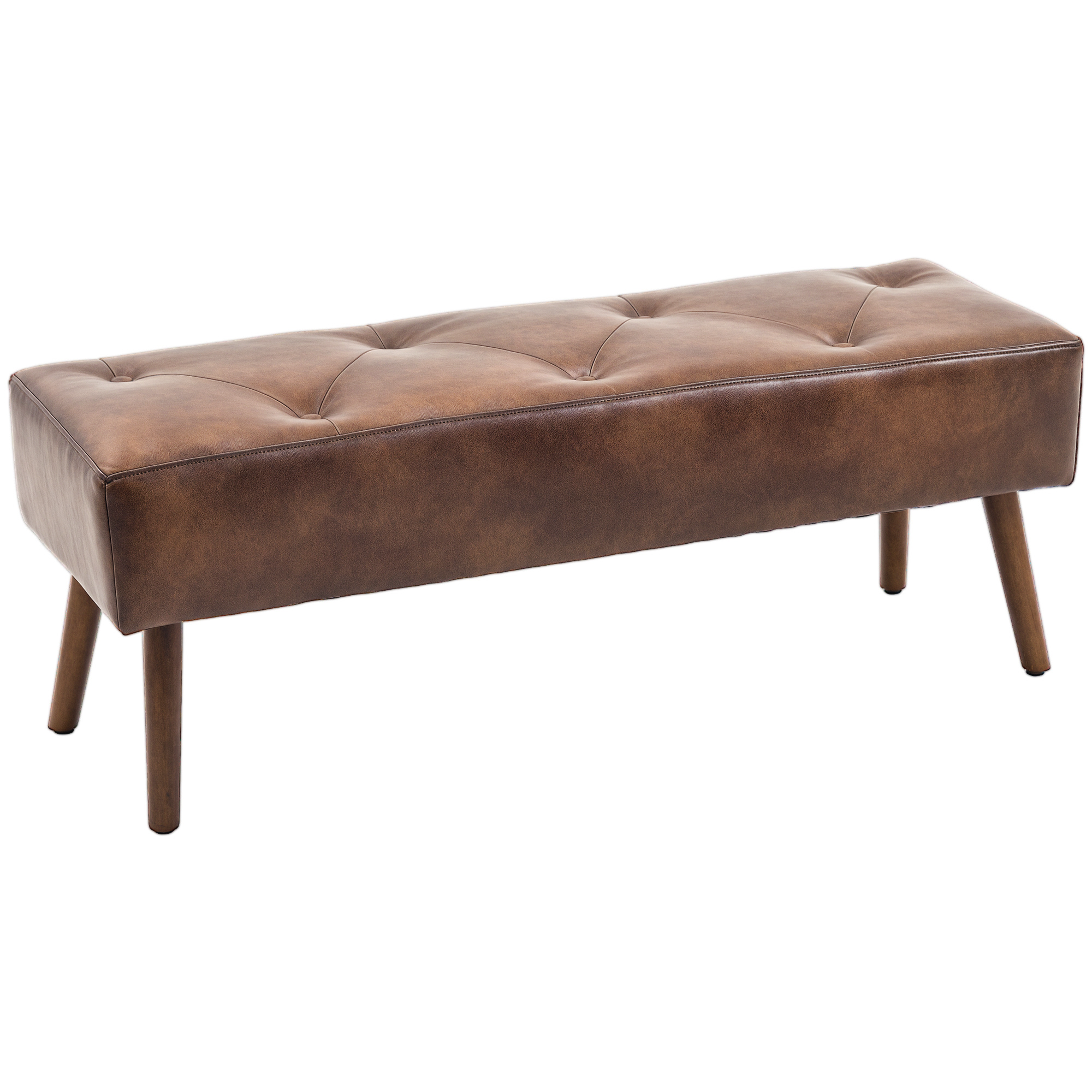 HOMCOM Taburete Pie de Cama Multifuncional Banco Pie de Cama Clásico Banqueta de Dormitorio con Pies de Madera y Asiento Acolchado Carga 220 kg para Entrada Pasillo 114x38x42 cm Marrón