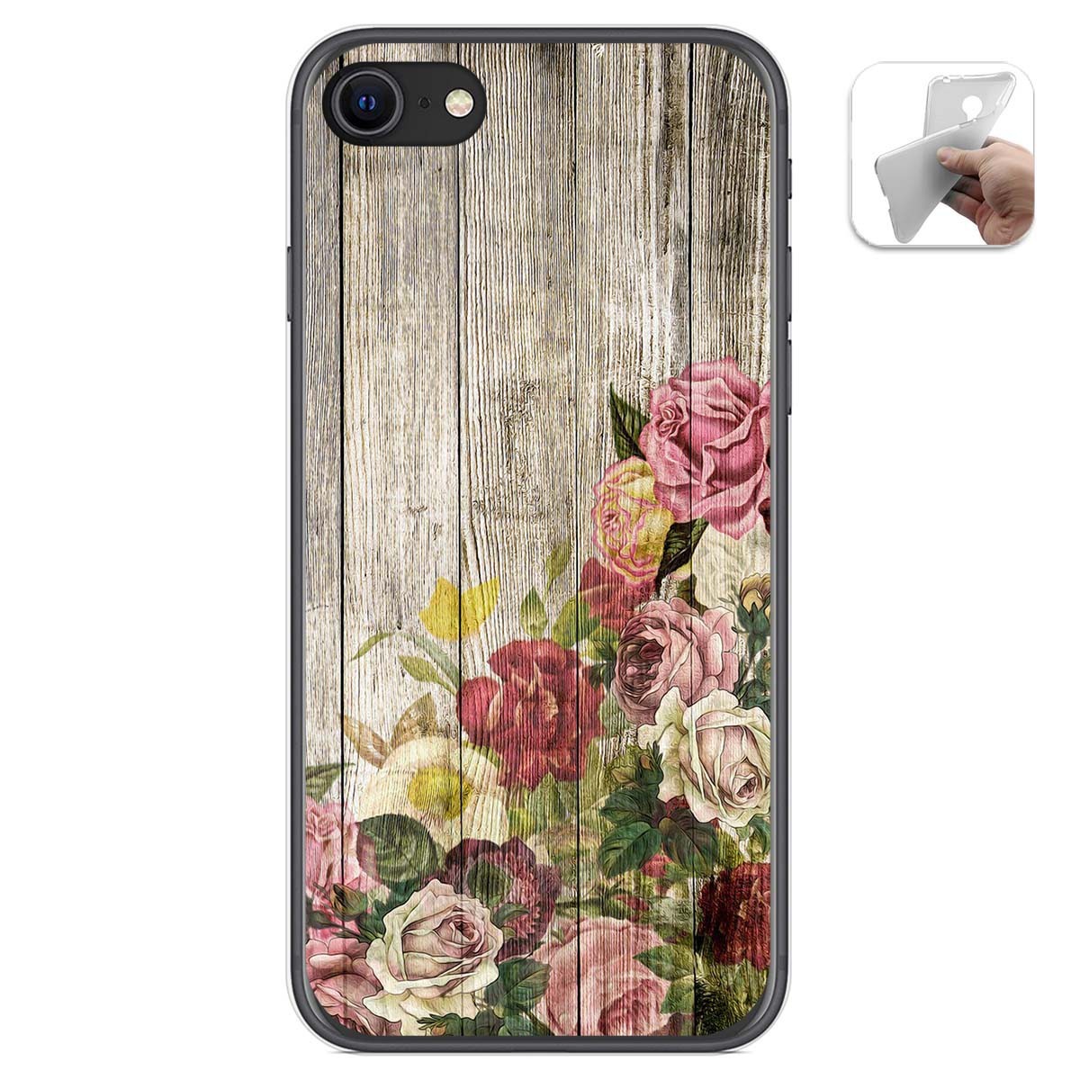 Tumundosmartphone Funda Gel Tpu para Iphone SE 2020 diseño Madera 08 Dibujos