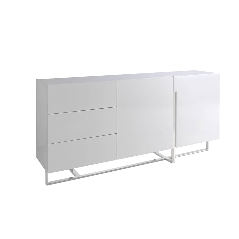 ANGEL CERDÁ 3051C Aparador blanco patas acero , Blanco  Acero inoxidable cromado , Acero Cromado  Madera DM Lacada , 180 x 42 x 85 cm.