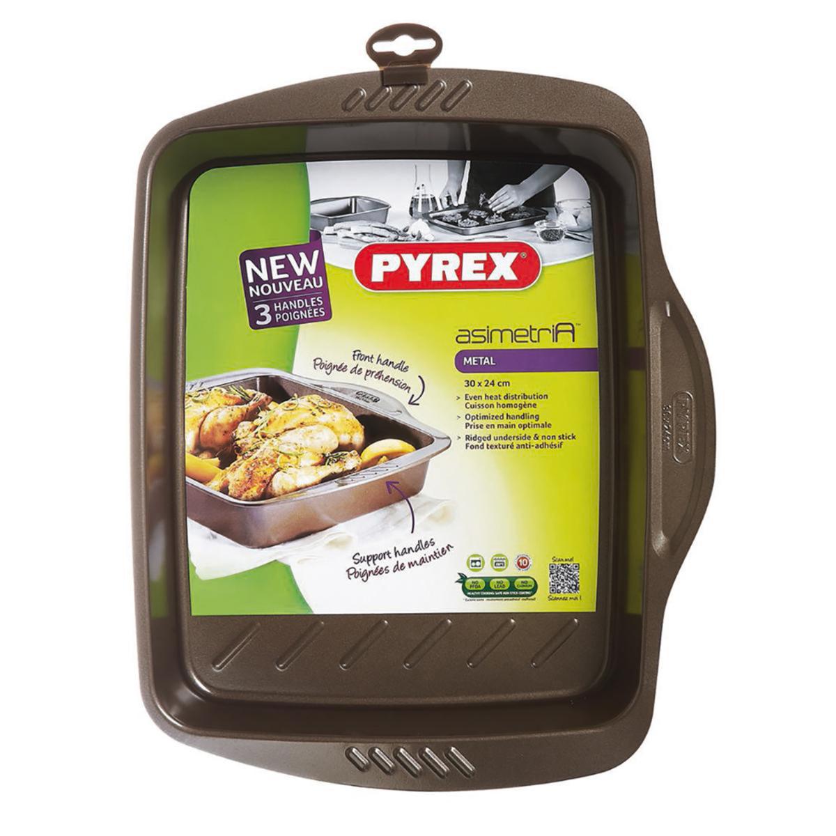 Pyrex Fuente Rectangular Asimetría Acero 30x24cm Metalizado Fácil de Limpiar Apto Horno Lavavajillas