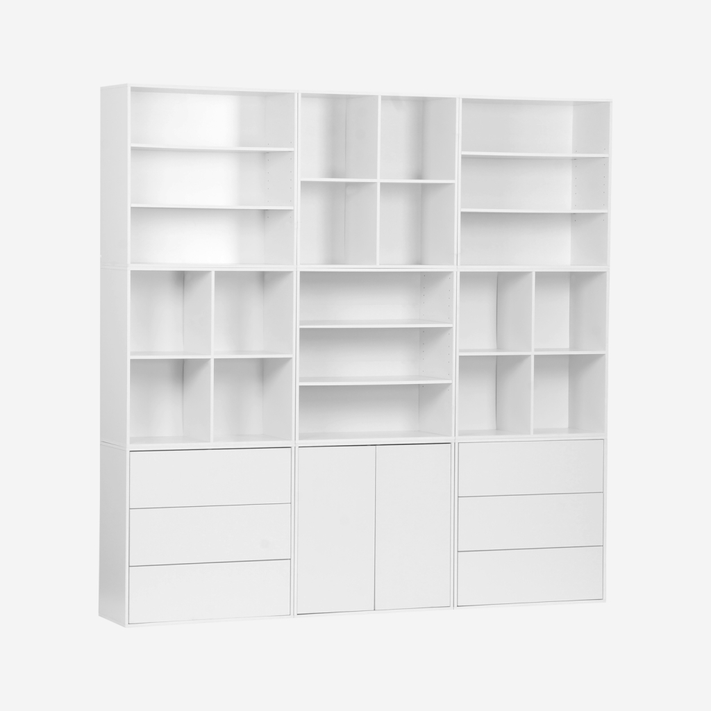 sweeek - Kit estantería o biblioteca modular decorativa madera con 9 elementos , Kompo , 210x35x210