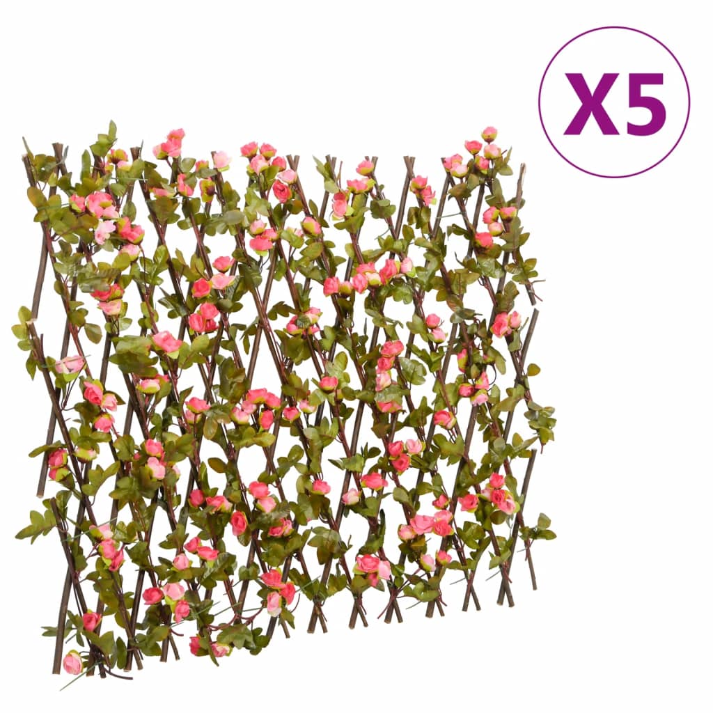 vidaXL Enrejado expansible hiedra artificial rosa 5 uds 180x60 cm