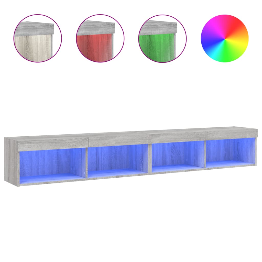 vidaXL Muebles de TV con luces LED 2 uds gris Sonoma 100x30x30 cm