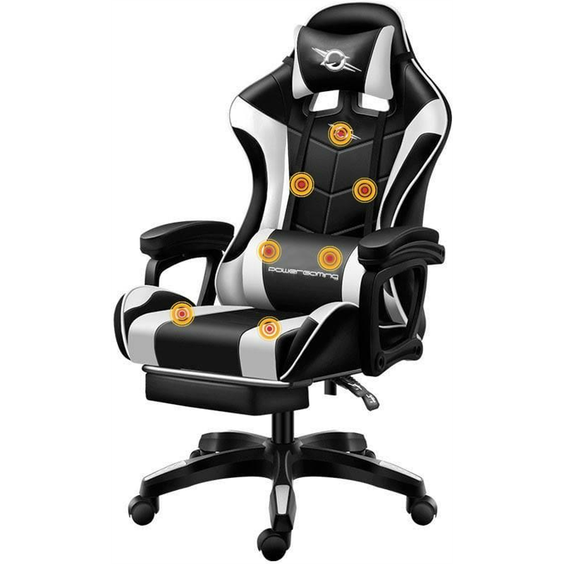 Silla Gaming PowerGaming Masaje 7 puntos Blanco/Negro Reposapiés
