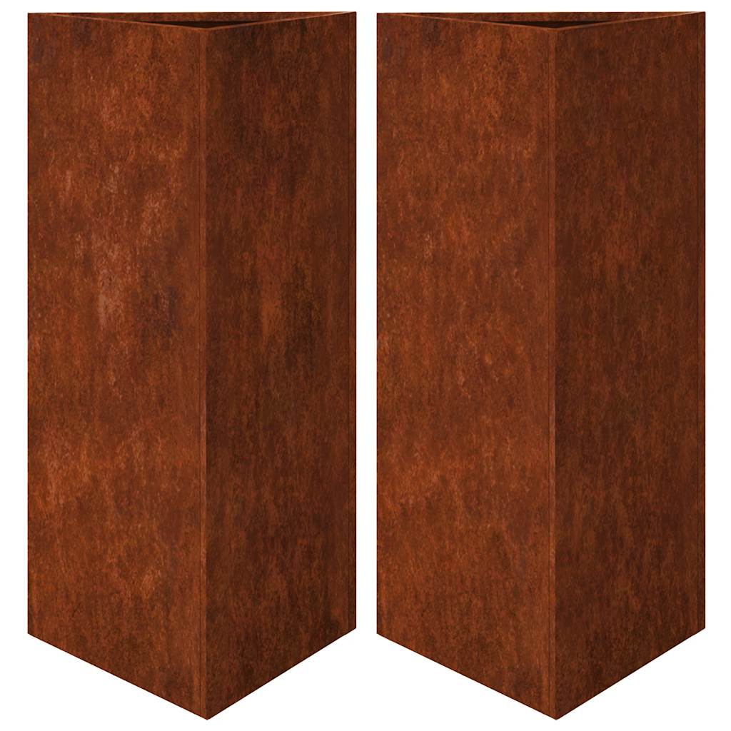 vidaXL Jardineras triangulares 2 uds acero oxidado 40x40x75 cm