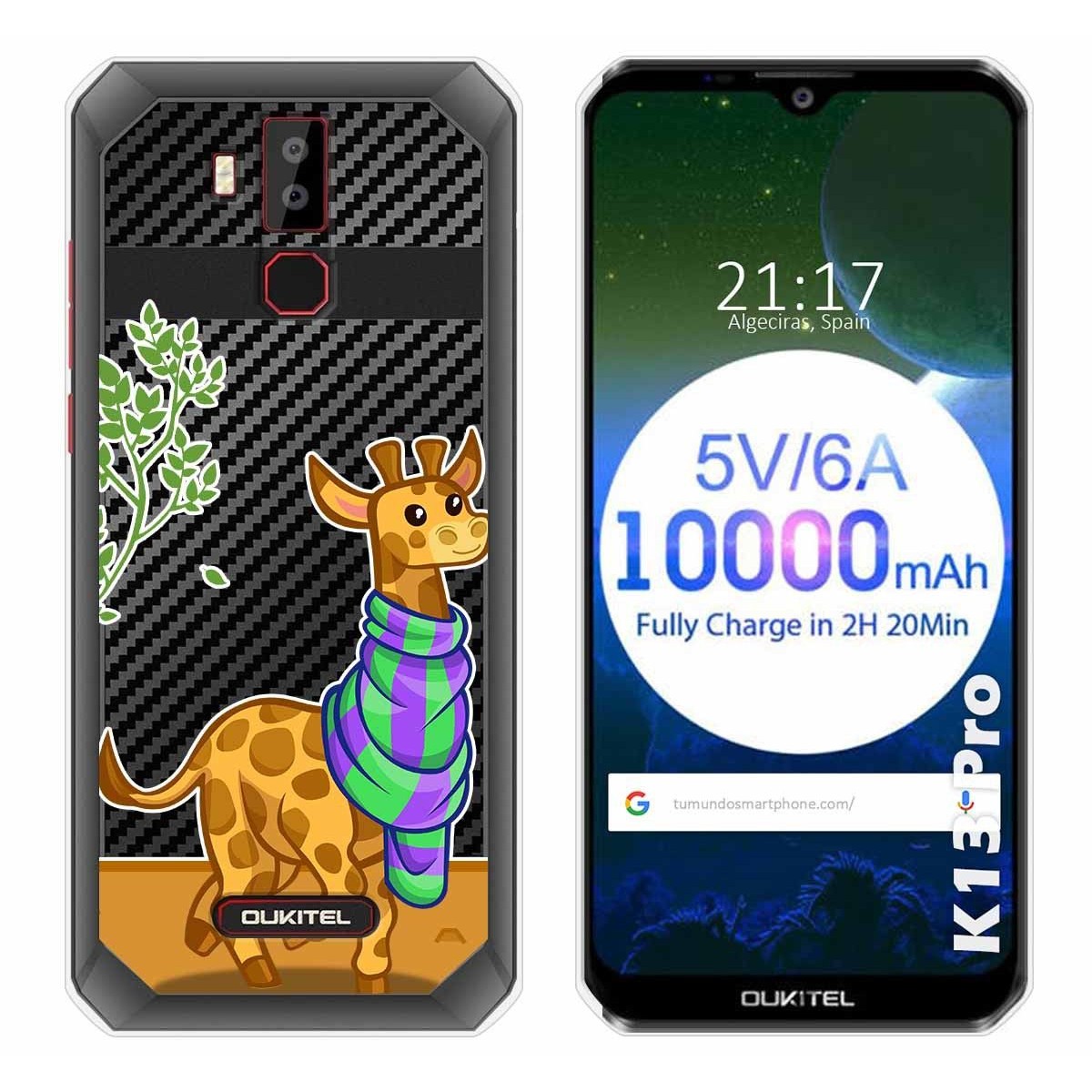 Tumundosmartphone Funda Gel Transparente para Oukitel K13 Pro diseño Jirafa Dibujos