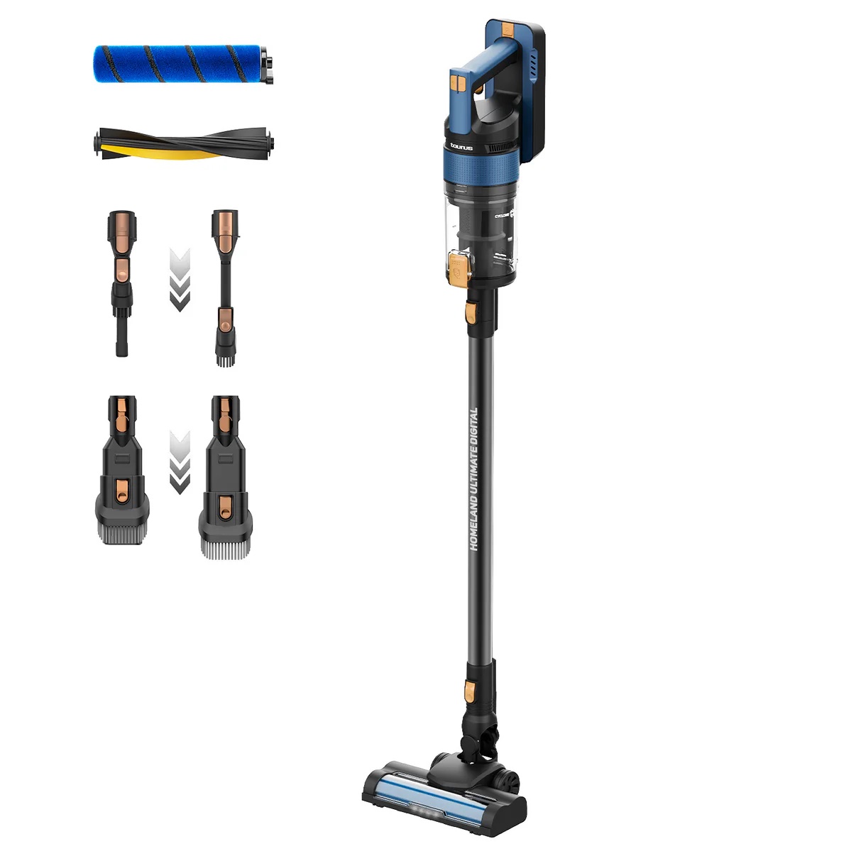 Taurus Homeland Ultimate Digital - Aspirador Vertical Sin Cable | Accesorios Cepillos Intercambiables | Motor Digital Brushless 21.000PA | Baterías Litio 55min | Carga Rápida | 2 Velocidades | Ligero | LED Display | 29.6V