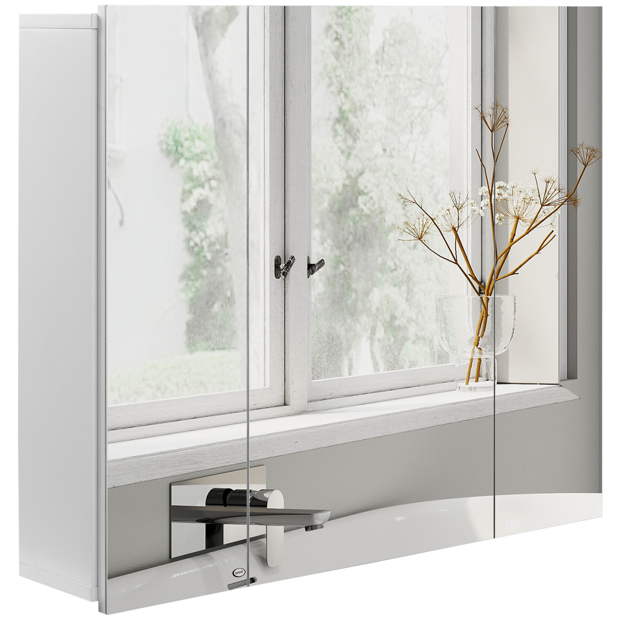 Kleankin Mueble de Baño con Espejo Mueble de Pared para Baño con 3 Puertas y Estantes Internos Ajustables 70x15x60 cm Blanco