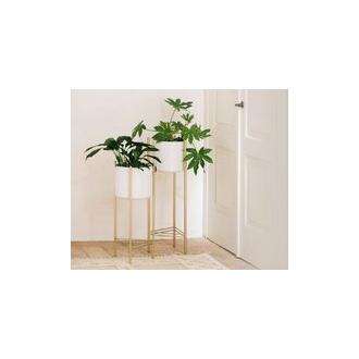 Macetero Metal Bl.-Dorado 28X28X80, El mejor complemento para tu hogar, Fijalo