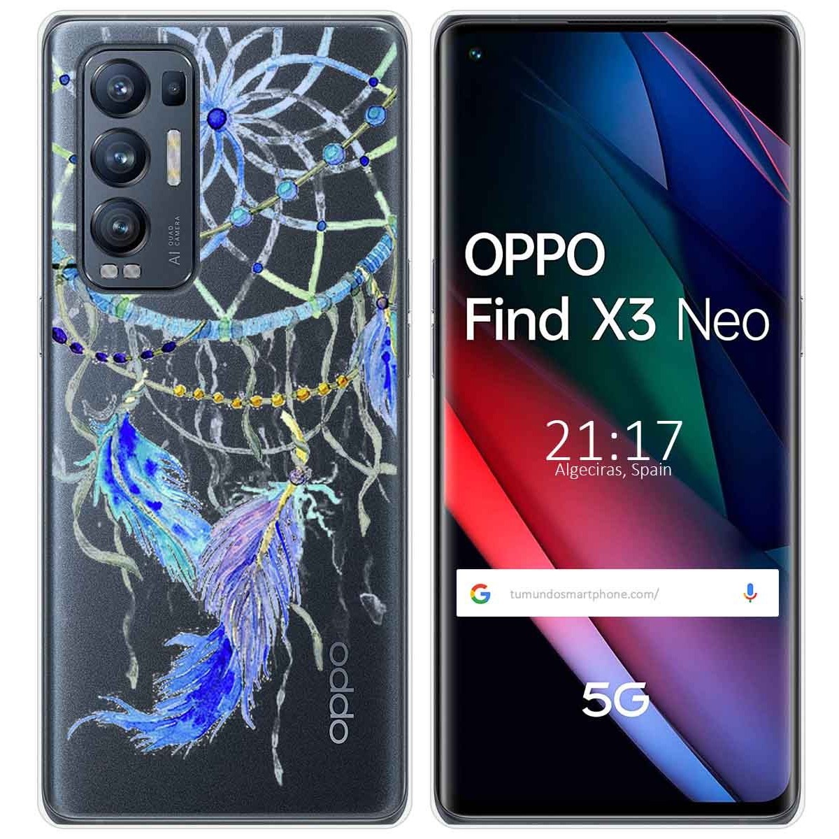 Tumundosmartphone Funda Gel Transparente para Oppo Find X3 Neo 5G diseño Plumas Dibujos