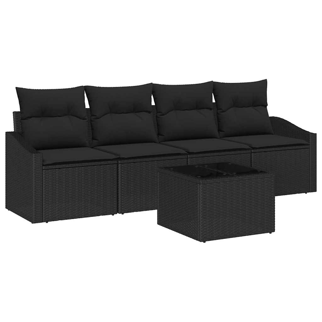 vidaXL Juego de Sofá con cojín Manual 5 pcs Negro ratán sintético