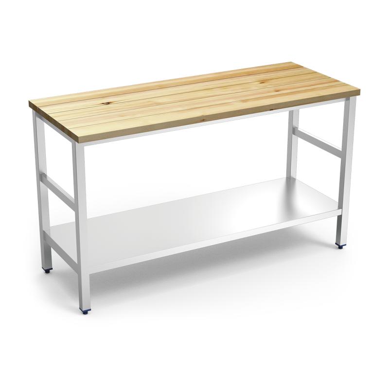 Isla de cocina inox con encimera de madera 1000x600x880 mm