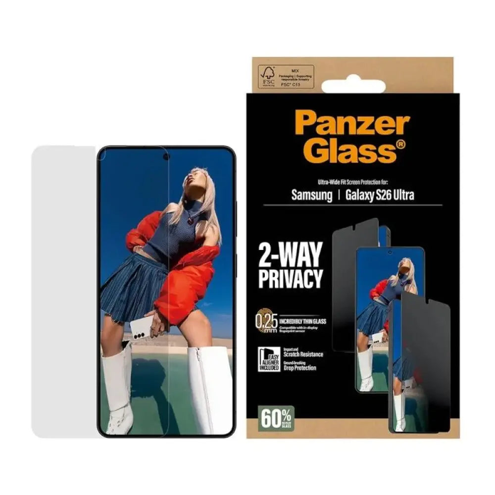 Protector de pantalla PanzerGlass Samsung Galaxy S26 Ultra con privacidad de 2 vías y ajuste ultra ancho