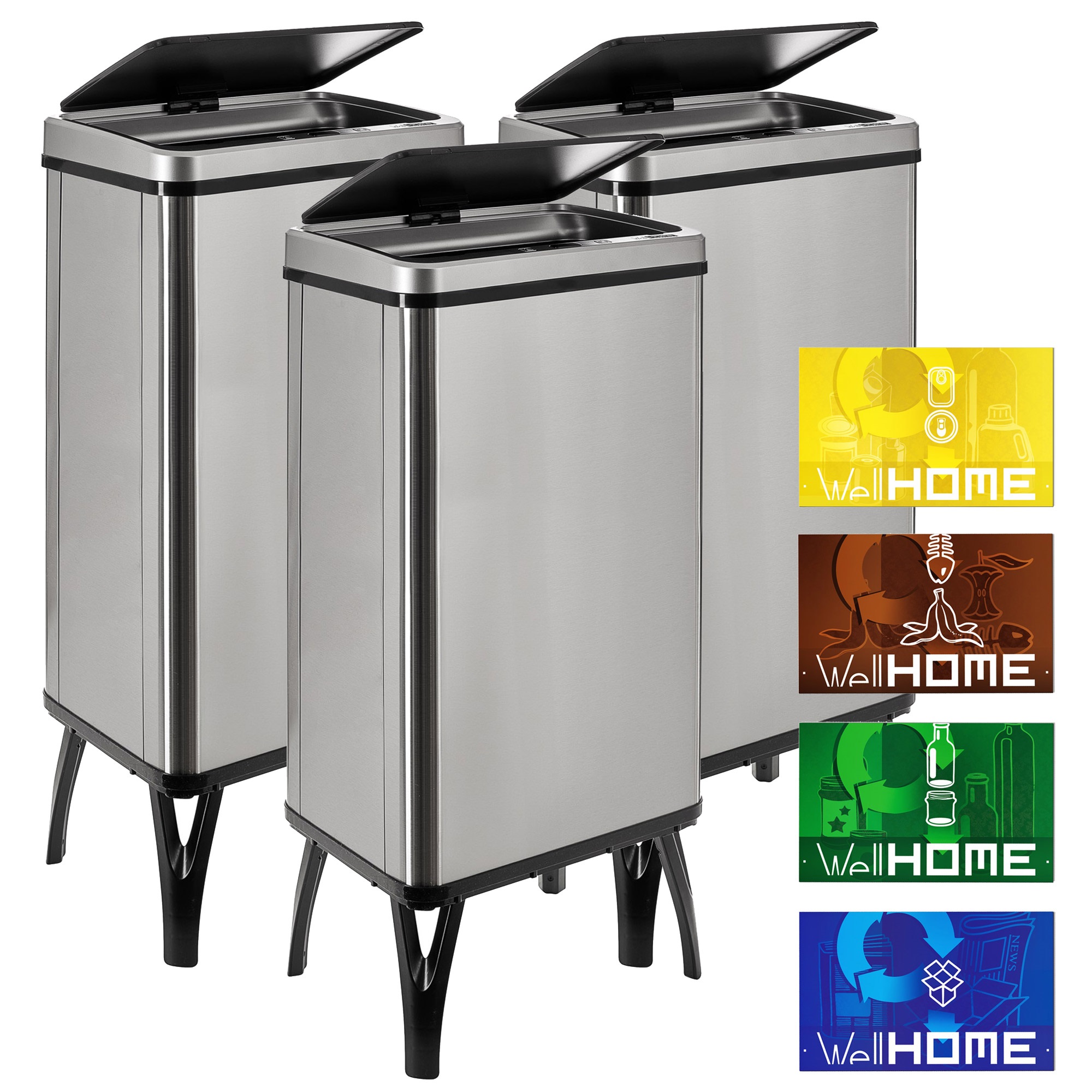 Wellhome Cubo de Basura Inteligente 50L - Gris con Etiquetas Magnéticas