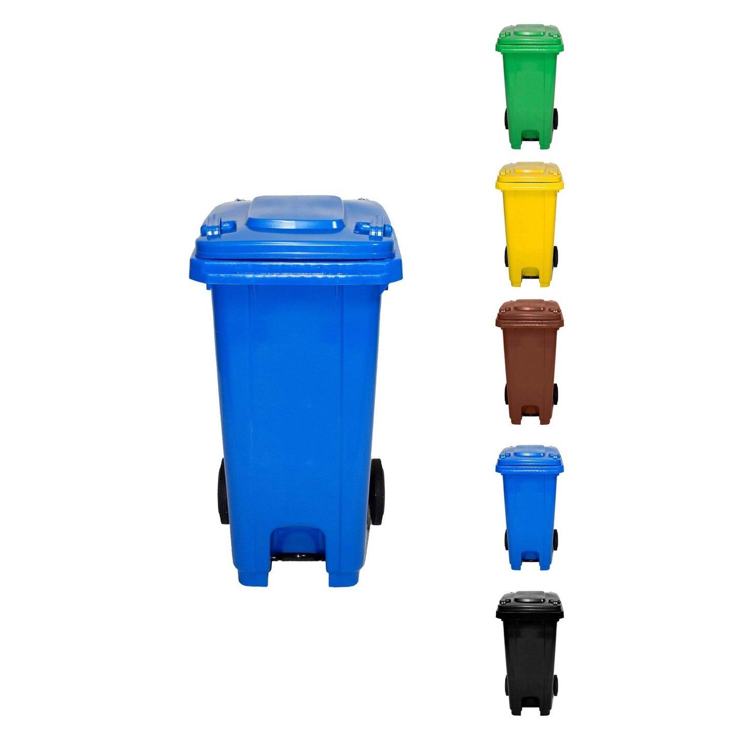 Cubo de Basura  120 Litros con Pedal y Ruedas |  Contenedor de Basura Robusto con PEDAL