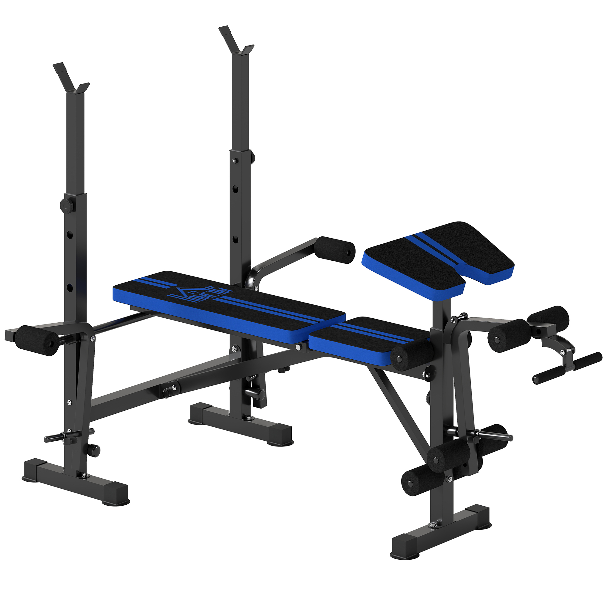 HOMCOM Banco de Musculación Multifuncional, Banco de Pesas con Respaldo Ajustable, Soporte para Barras Regulable, Extensión de Piernas, Curl de Predicador, Mariposa, Entrenamiento en Casa, Gimnasio