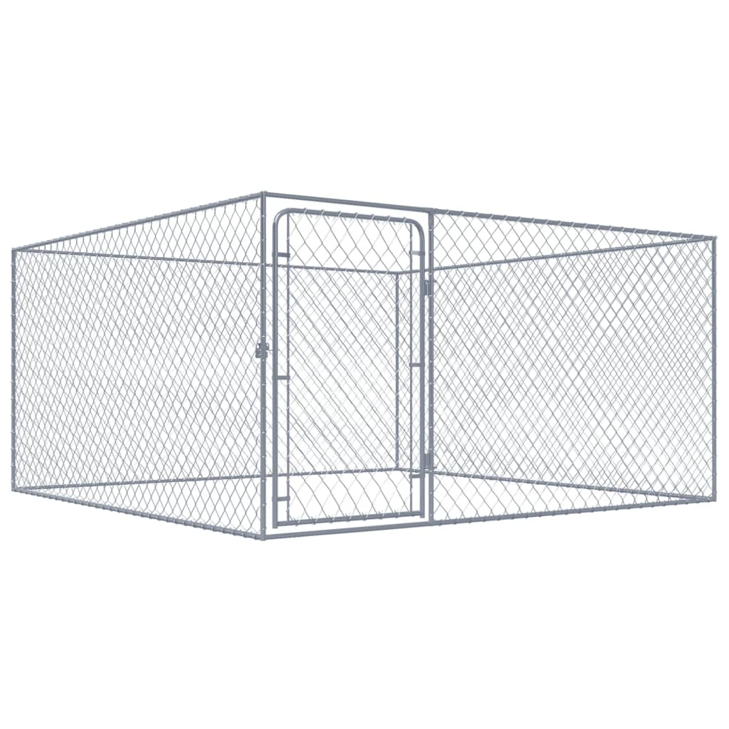 vidaXL Perrera de Exterior de Acero Galvanizado Casa Animales Mascotas Dimensiones 2 x 2 x 1 m, 4 x 4 x 1 m