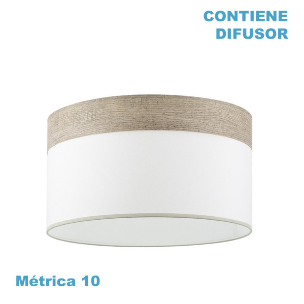 Pantalla colgante cloe m10 blanca/madera-gris 50dx50dx22h difusor incluido