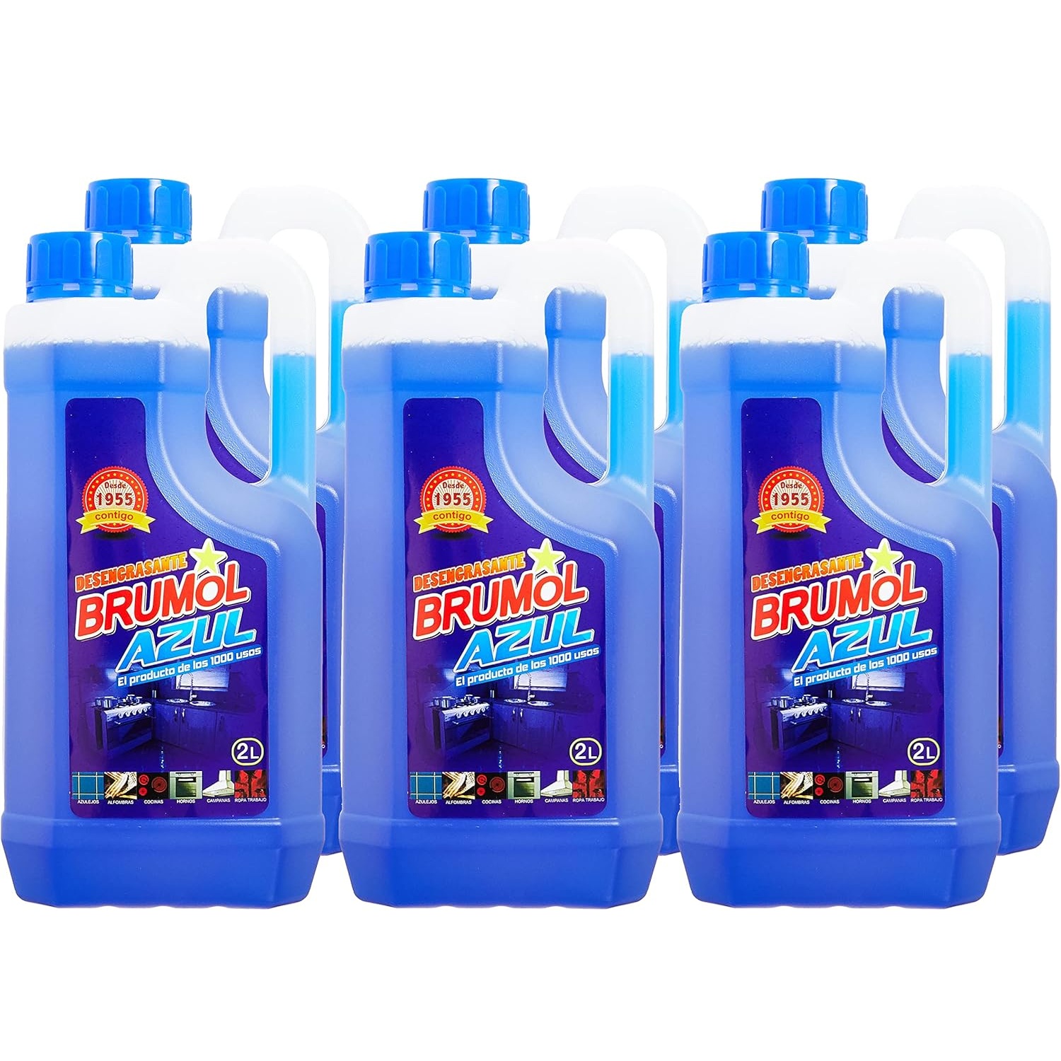 Brumol Azul Desengrasante 2000 ml - El producto de los mil usos. Gran poder Quitamanchas y Quitagrasas. Para uso profesional y domestico. Aplicable en multiples superficies (cocinas, azulejos, electrodomesticos, tapicerías...)