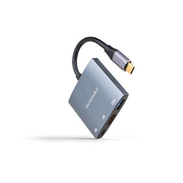 Nanocable conversor usb-c a hdmi, usb3.0 y usb-c pd - color gris