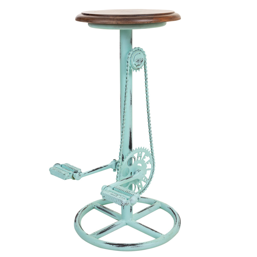 WANDERLUST DECO Taburete Turquesa de Madera y Metal Lacado 40x40x73h