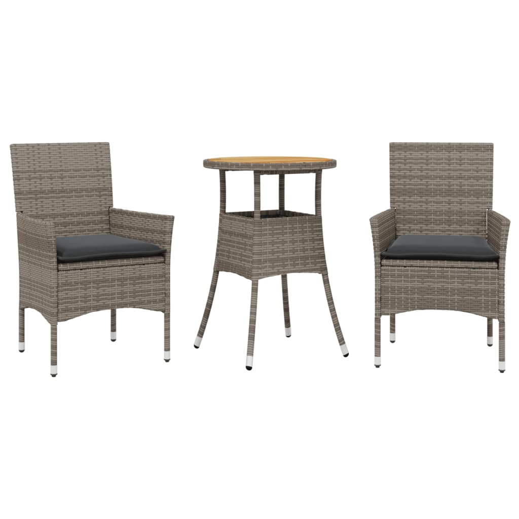 vidaXL Set de comedor jardín 3 pzas con cojines ratán PE acacia gris