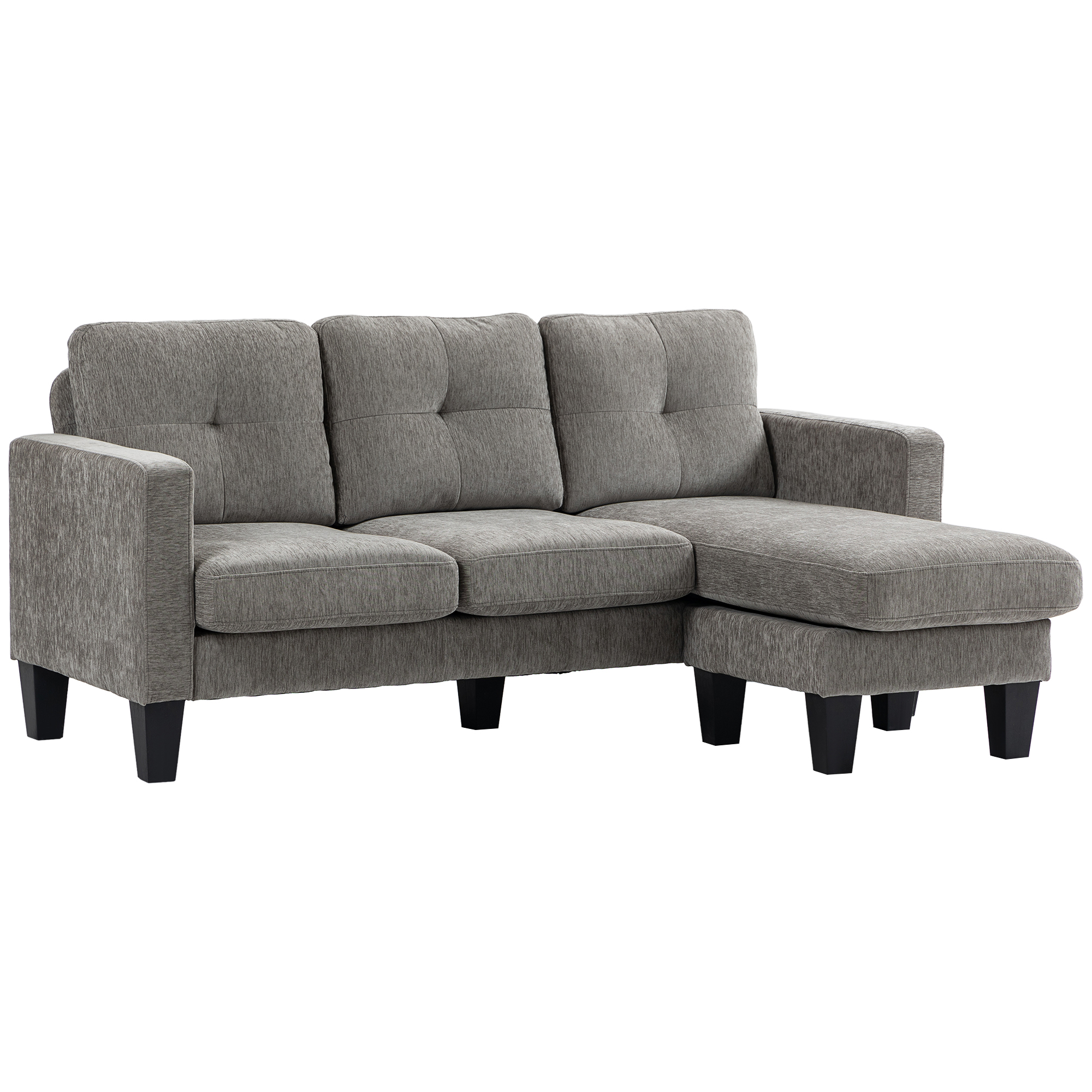HOMCOM Sofá Chaise Longue Reversible, Sofá de 3 Plazas en Forma de L, Tapizado en Chenilla, Asiento y Respaldo Acolchados, Estructura de Acero, 186x130x84 cm, Marrón Topo