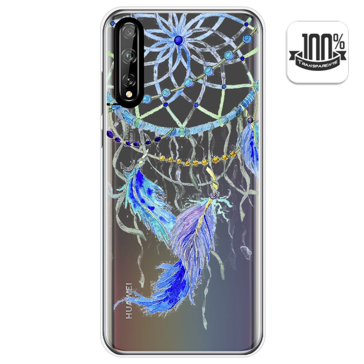 Tumundosmartphone Funda Gel Transparente para Huawei P Smart S / Y8p diseño Plumas Dibujos