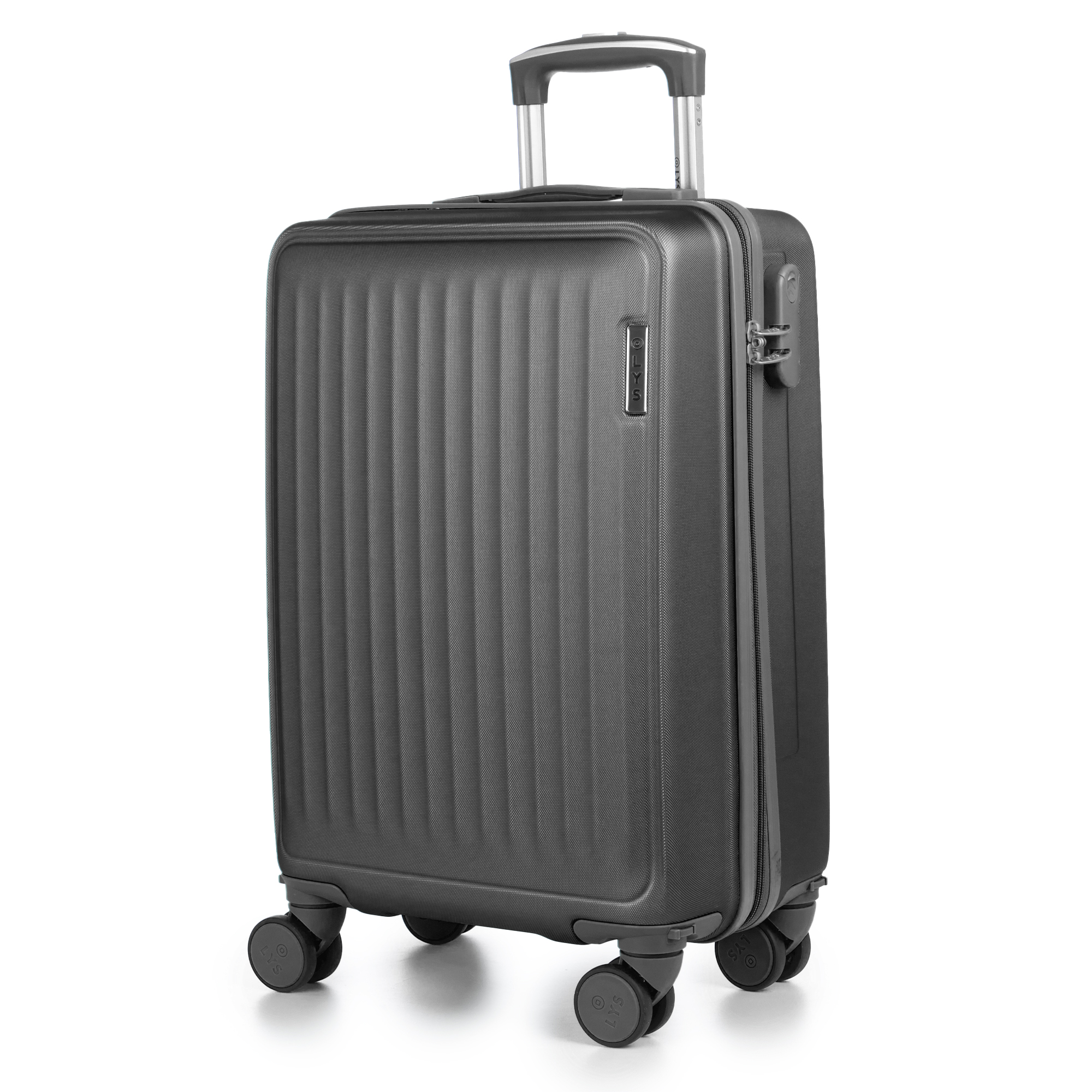 Maleta de cabina Trolley en material ligero de ABS de alta resistencia. Cerradura numérica y 4 ruedas dobles extraíbles y giratorias 360°.
