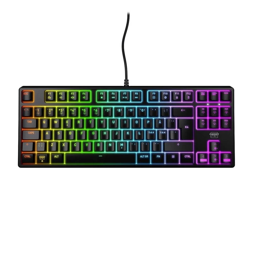 Teclado CHERRY CX-K4V2-RGB-TKL-R-ES  | Gaming y entornos profesionales, Interruptores mecánicos lineales, Retroiluminado, RGB, USB-A (cable de 200 cm)