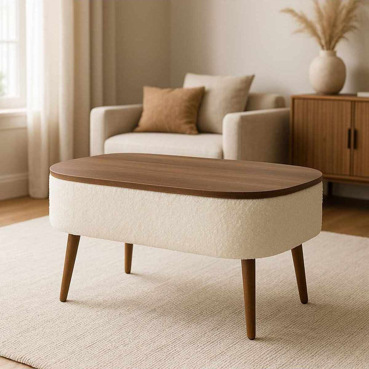 Habitat y Jardin - Mesa baja de madera "Noya" - 90 x 60 x 43 cm - Blanco