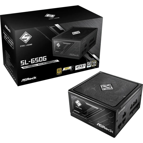 Fuente ALIMENTACION ASROCK SL-650G,PSU,650W,80 Plus Gold,135MM,Modular,PCI-E 5.1 (12+4pin) x1,PCI-E (6+2 Pin) x3,SATA (5 Pin) x9