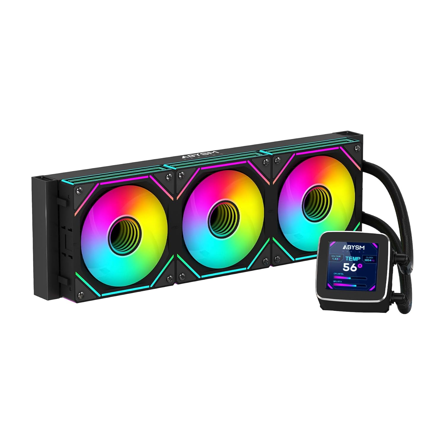 ABYSM Gaming Refrigeración Líquida OCEANIC 240 Black ARGB, con Pantalla LCD de 2,8’’ Personalizable, para Monitorear Temperatura del CPU, Velocidad de Ventiladores y Otros Parámetros