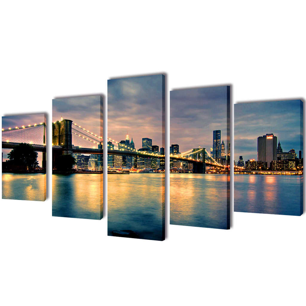 vidaXL Set decorativo de lienzos para pared  río de Brooklyn 200 x 100 cm