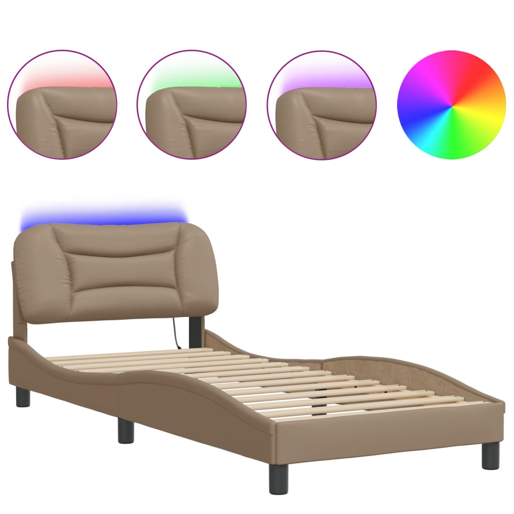 vidaXL Estructura de cama con LED cuero sintético capuchino 80x200 cm