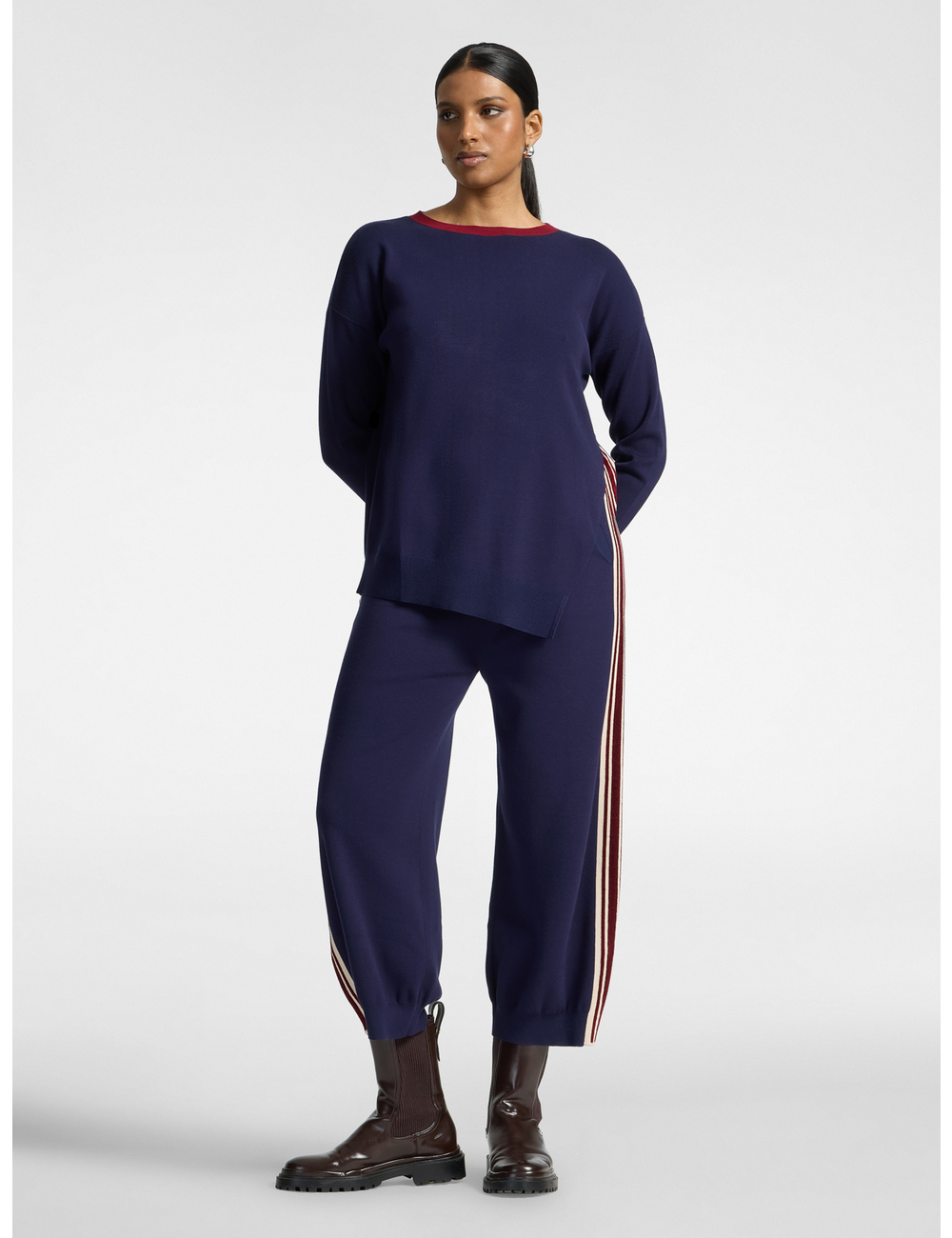 Elena Mirò - Pantalones cropped de punto con bordes a rayas