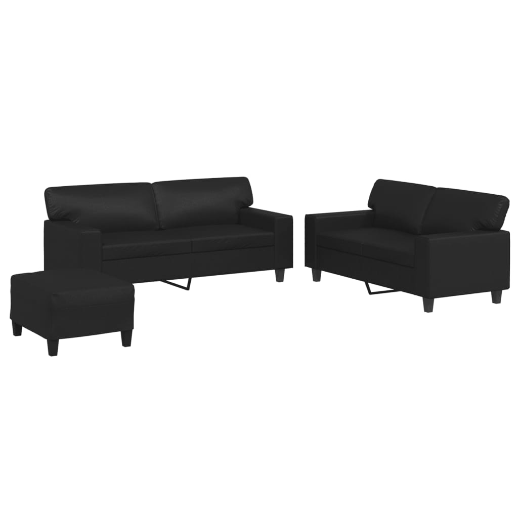 vidaXL Juego de sofás 3 piezas cuero sintético negro