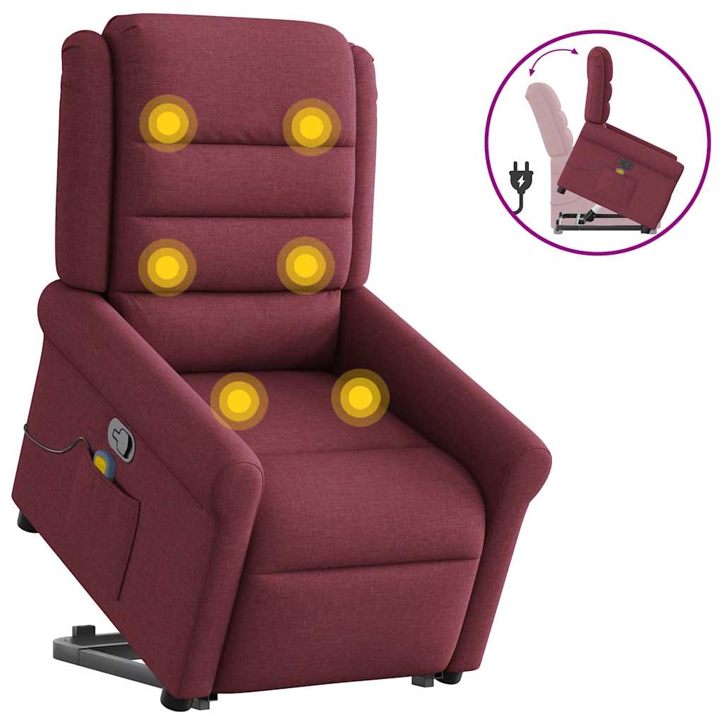 vidaXL Sillón reclinable de masaje elevable tela rojo tinto