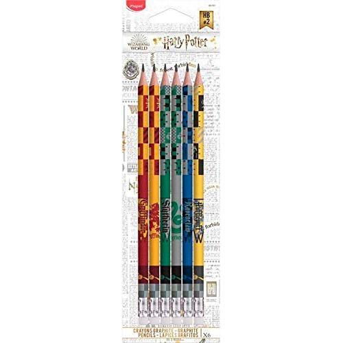 Maped - Lápices de Grafito - Colección Harry Potter - Pack con 6 Lapiceros de Madera HB - Incluyen Goma de Borrar - Minas Resistentes y Fáciles de Afilar - Diseño Lúdico