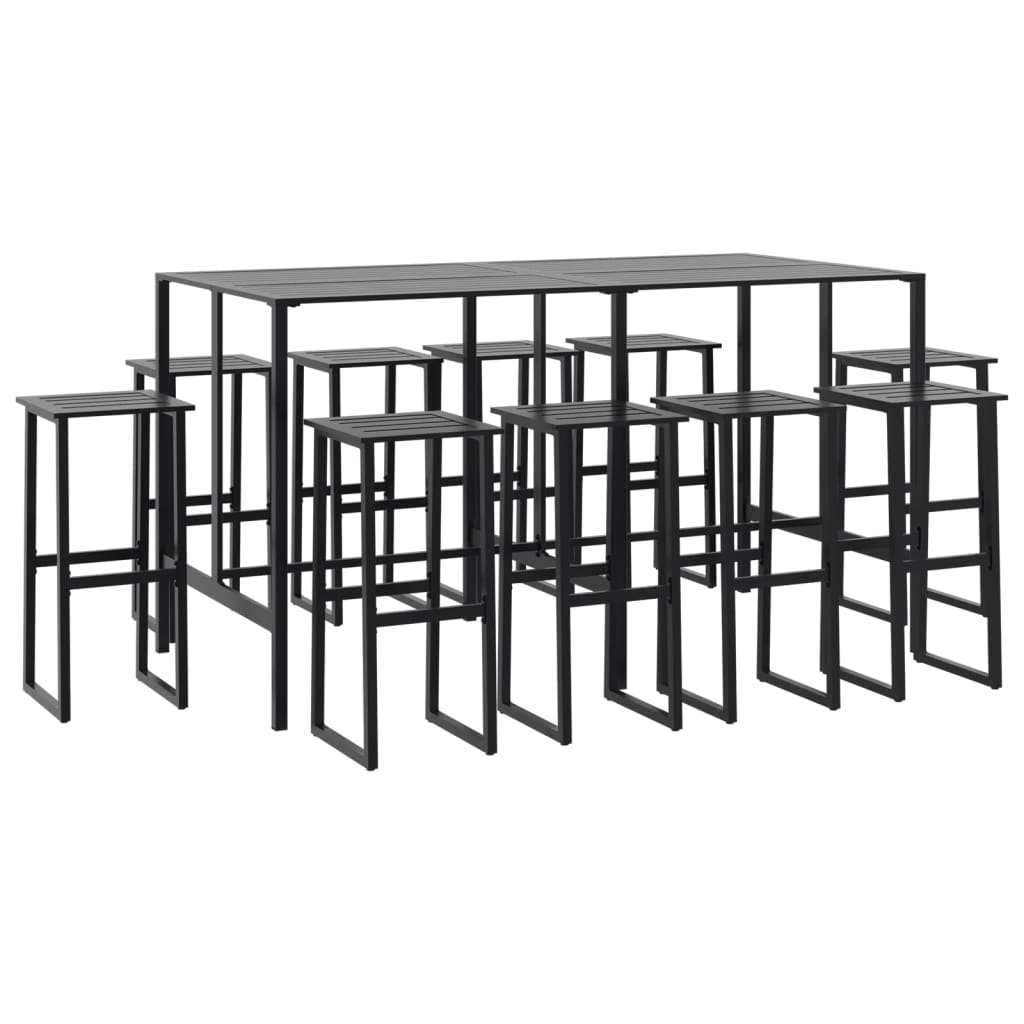 vidaXL Juego de mesa alta y taburetes de jardín 11 piezas acero negro