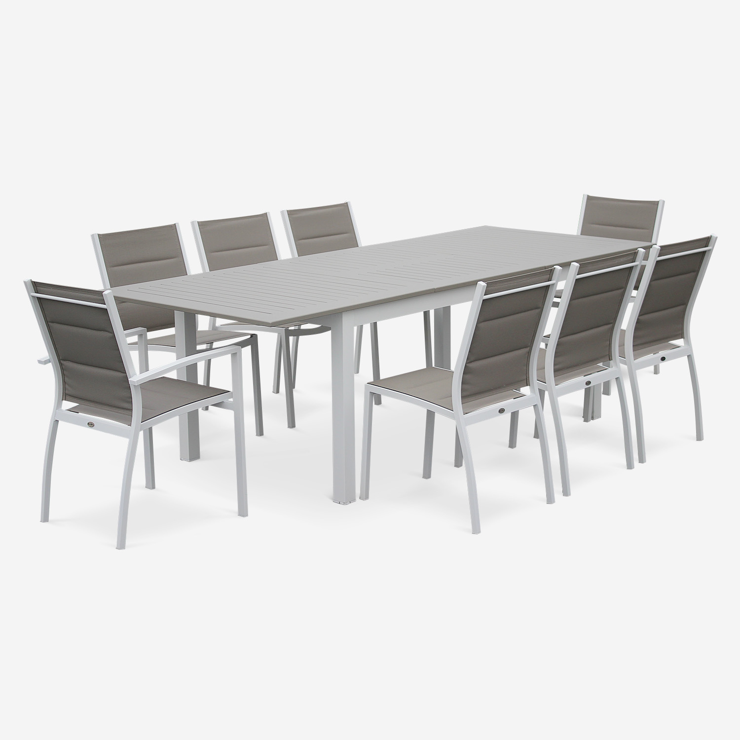 sweeek - Mesa de jardín extensible de aluminio con 8 sillas , Chicago , 244x100x75