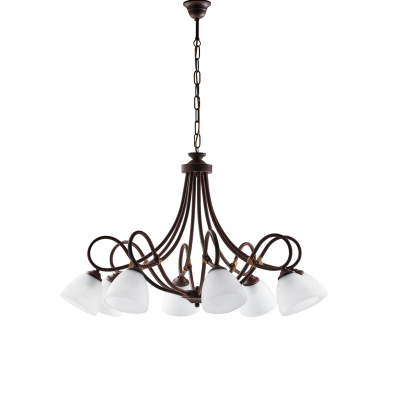 Dallas - Lámpara de araña negra con acabado óxido y oro antiguo, cristal blanco, 8 luces - Belight