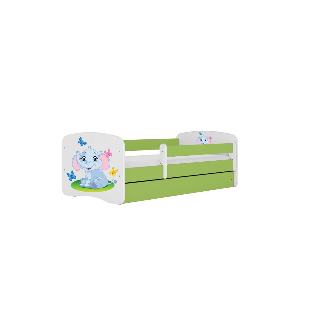 Cama 180 x 80 cm Kocot Kids com gaveta e colchão BabyDreams Baby Elephant Green