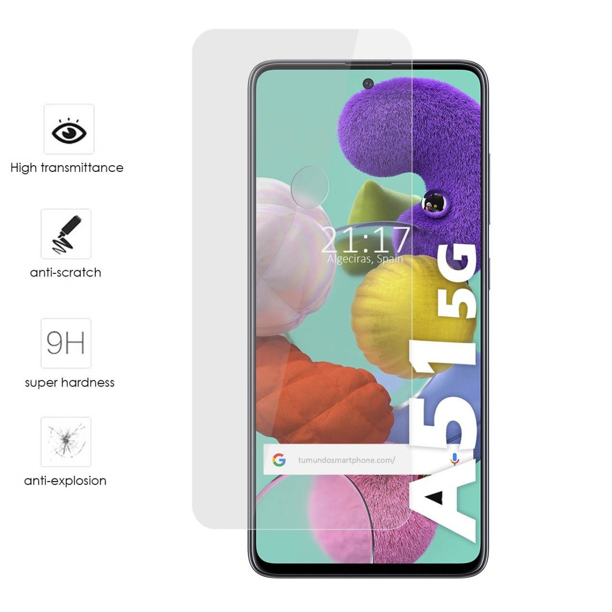 Tumundosmartphone Protector Cristal Templado para Samsung Galaxy A51 5G Vidrio