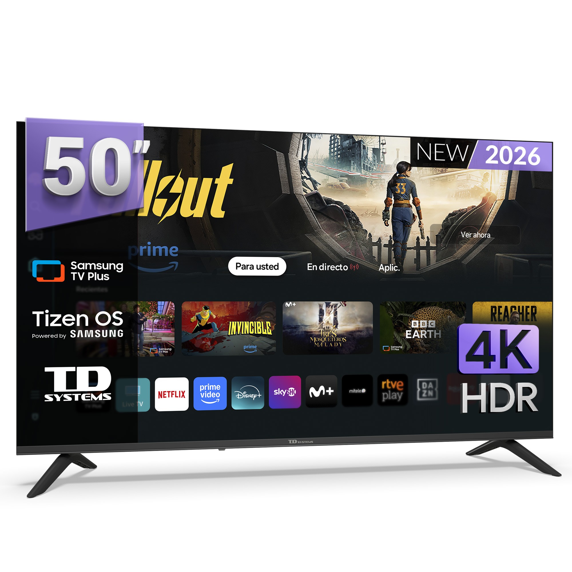 TD Systems - Smart TV 50 pulgadas 4k Samsung TV Tizen OS 8.0. Triple Tuner (DVB-T2/C/S2). Televisores con Samsung Smart TV Gaming Hub. Televisión del 2026 -K50C22TIZEN