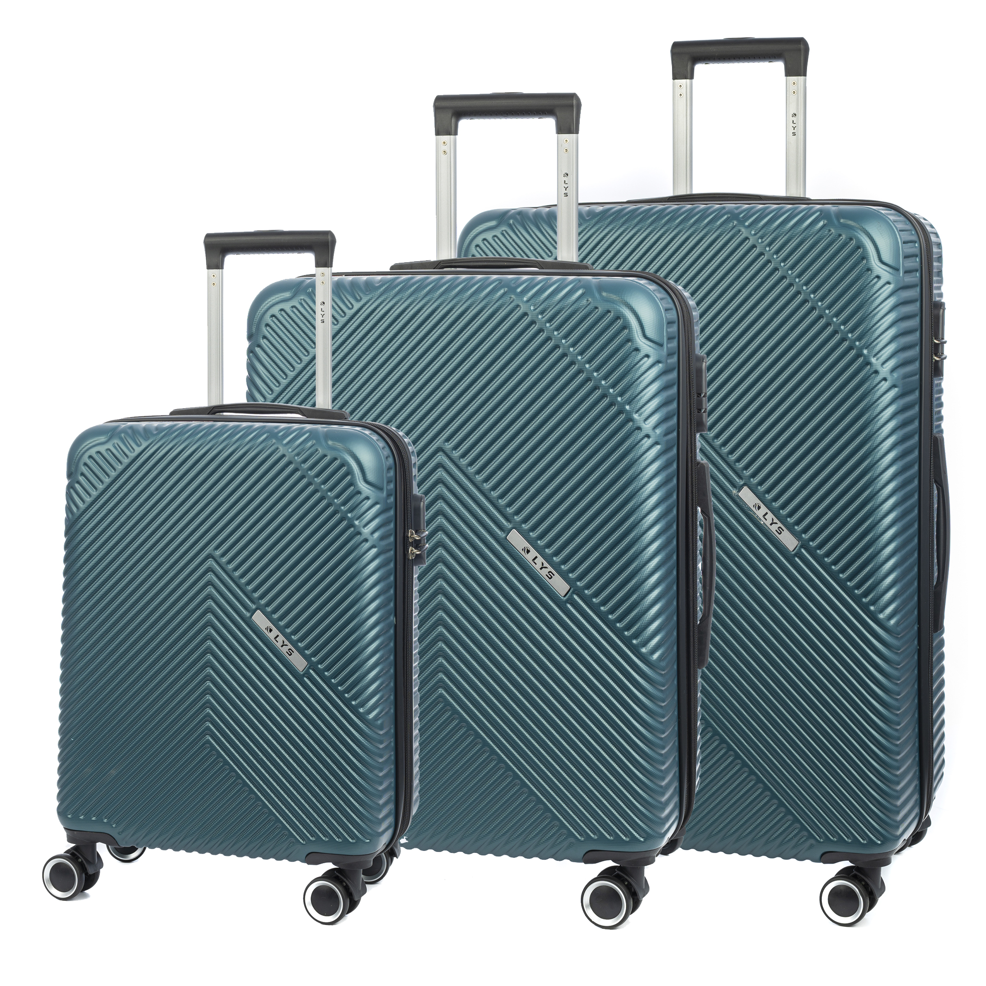 DAM Juego de tres Maletas Trolley extensible, en material ligero ABS de alta resistencia. Cerradura numérica, 4 ruedas dobles giratorias 360°.  77x30x50Cm